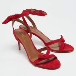 Aquazzura Red Suede Passion Ankle Strap Sandals Size 37