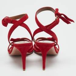 Aquazzura Red Suede Passion Ankle Strap Sandals Size 37
