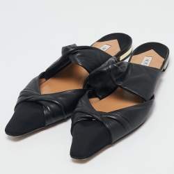 Aquazzura Black Leather and Canvas Mondaine Flat Mules Size 38
