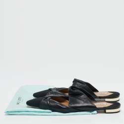 Aquazzura Black Leather and Canvas Mondaine Flat Mules Size 38