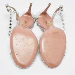 Aquazzura Transparent PVC and Leather Crystal Embellished Shine Sandals Size 39