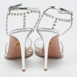 Aquazzura Transparent PVC and Leather Crystal Embellished Shine Sandals Size 39