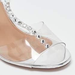 Aquazzura Transparent PVC and Leather Crystal Embellished Shine Sandals Size 39
