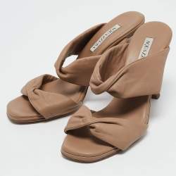 Aquazzura Brown Leather Twist Slide Sandals Size 39.5 