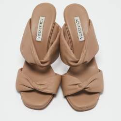 Aquazzura Brown Leather Twist Slide Sandals Size 39.5 