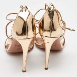 مملوكة مسبقًا Aquazzura Gold Leather Linda Ankle Strap Sandals Size 38