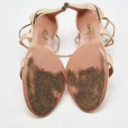 مملوكة مسبقًا Aquazzura Gold Leather Linda Ankle Strap Sandals Size 38