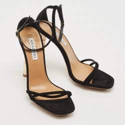 Pre Owned Aquazzura Black Suede Wild Nights 115 Ankle Strap Sandals Size 40
