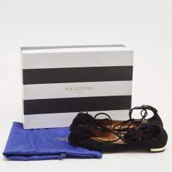 Aquazzura Black Suede Sunshine Ankle Tie Flats Size 37