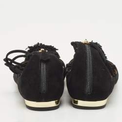 Aquazzura Black Suede Sunshine Ankle Tie Flats Size 37