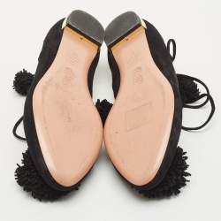 Aquazzura Black Suede Sunshine Ankle Tie Flats Size 37