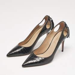 Pre Owned Aquazzura Black Croc Embossed Leather Forever Marilyn Pumps Size 37.5