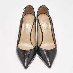 Pre Owned Aquazzura Black Croc Embossed Leather Forever Marilyn Pumps Size 37.5