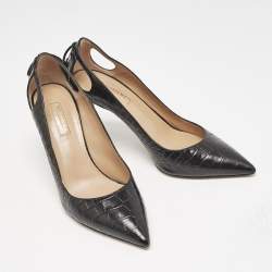 Pre Owned Aquazzura Black Croc Embossed Leather Forever Marilyn Pumps Size 37.5