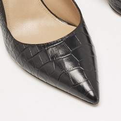 Pre Owned Aquazzura Black Croc Embossed Leather Forever Marilyn Pumps Size 37.5