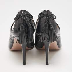 Pre Owned Aquazzura Black Croc Embossed Leather Forever Marilyn Pumps Size 37.5