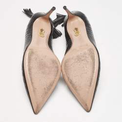 Pre Owned Aquazzura Black Croc Embossed Leather Forever Marilyn Pumps Size 37.5