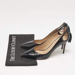 Pre Owned Aquazzura Black Croc Embossed Leather Forever Marilyn Pumps Size 37.5
