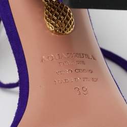 Pre Owned Aquazzura Purple Suede City Ankle Wrap Block Heel Sandals Size 39