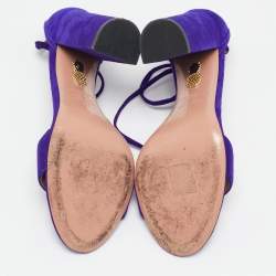Pre Owned Aquazzura Purple Suede City Ankle Wrap Block Heel Sandals Size 39