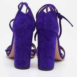 Pre Owned Aquazzura Purple Suede City Ankle Wrap Block Heel Sandals Size 39