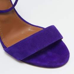 Pre Owned Aquazzura Purple Suede City Ankle Wrap Block Heel Sandals Size 39