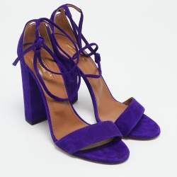 Pre Owned Aquazzura Purple Suede City Ankle Wrap Block Heel Sandals Size 39