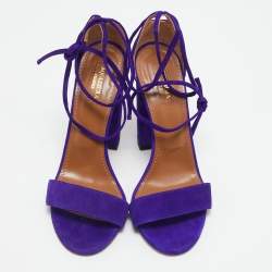 Pre Owned Aquazzura Purple Suede City Ankle Wrap Block Heel Sandals Size 39