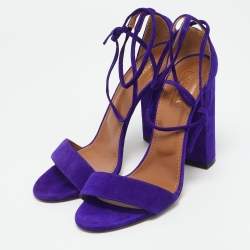 Pre Owned Aquazzura Purple Suede City Ankle Wrap Block Heel Sandals Size 39