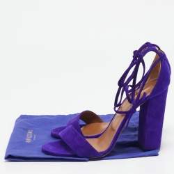 Pre Owned Aquazzura Purple Suede City Ankle Wrap Block Heel Sandals Size 39