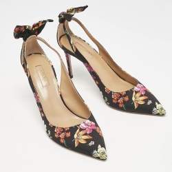 Aquazzura Multicolor Floral Print Fabric Bow Tie Pumps Size 39