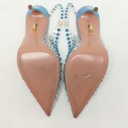 Pre Owned Aquazzura Transparent PVC Crystal Embellished Slingback Pumps Size 37