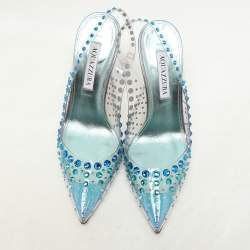 Pre Owned Aquazzura Transparent PVC Crystal Embellished Slingback Pumps Size 37