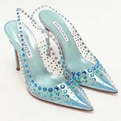 Pre Owned Aquazzura Transparent PVC Crystal Embellished Slingback Pumps Size 37