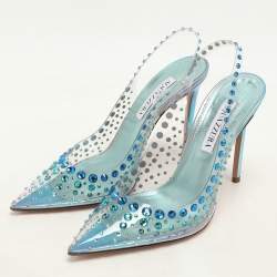 Pre Owned Aquazzura Transparent PVC Crystal Embellished Slingback Pumps Size 37