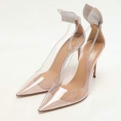 Pre Owned Aquazzura x Beymen Transparent/Beige PVC and Satin Bow Tie Plexi Pumps Size 36.5