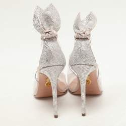 Pre Owned Aquazzura x Beymen Transparent/Beige PVC and Satin Bow Tie Plexi Pumps Size 36.5