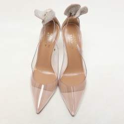 Pre Owned Aquazzura x Beymen Transparent/Beige PVC and Satin Bow Tie Plexi Pumps Size 36.5