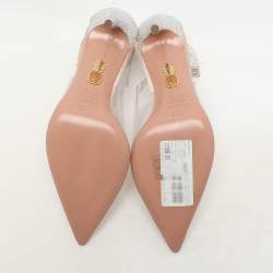 Pre Owned Aquazzura x Beymen Transparent/Beige PVC and Satin Bow Tie Plexi Pumps Size 36.5