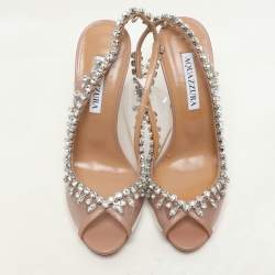 Aquazzura Transparent/Beige Leather and PVC Temptation Pumps Size 37.5