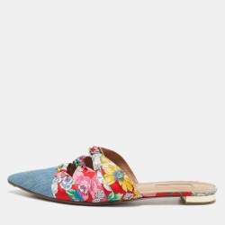Aquazzura Multicolor Floral Fabric and Denim Mondaine Flat Mules Size 39