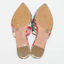 Aquazzura Multicolor Floral Fabric and Denim Mondaine Flat Mules Size 39