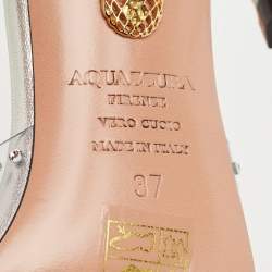 Pre Owned Aquazzura Transparent/Silver PVC and Leather Ray Of Light Sandals Size 37