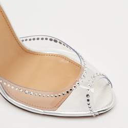 Pre Owned Aquazzura Transparent/Silver PVC and Leather Ray Of Light Sandals Size 37