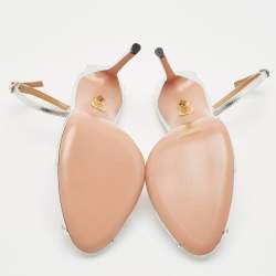 Pre Owned Aquazzura Transparent/Silver PVC and Leather Ray Of Light Sandals Size 37