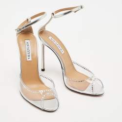 Pre Owned Aquazzura Transparent/Silver PVC and Leather Ray Of Light Sandals Size 37
