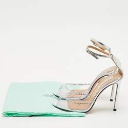 Pre Owned Aquazzura Transparent/Silver PVC and Leather Ray Of Light Sandals Size 37