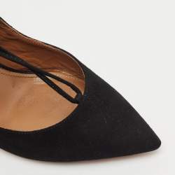Pre Owned Aquazzura Black Suede Christy Pointed Toe Ankle Wrap Pumps Size 37
