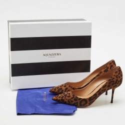 Aquazzura Brown Jaguar Print Suede Purist Pointed Toe Pumps Size 37