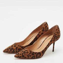 Aquazzura Brown Jaguar Print Suede Purist Pointed Toe Pumps Size 37